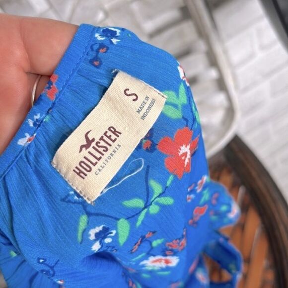 Hollister Blue Floral Babydoll Sheer Hi Lo Boho Hippie Blouse Top Shirt Small - Picture 5 of 6